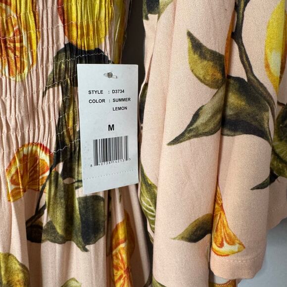 Alexia Admor Amabella Smocked Off-the-Shoulder Madi Dress Lemon Print M - Picture 9 of 14